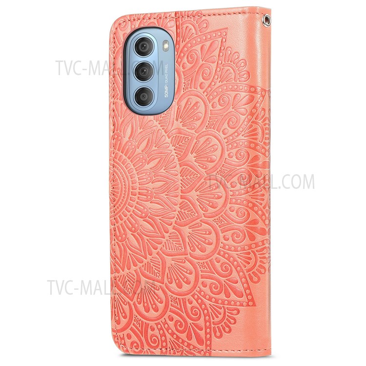 For Motorola Moto G51 5G PU Leather Book Stand Case Imprinted Dream Wings Pattern Wallet Style Flip Cover with Strap - Orange-3
