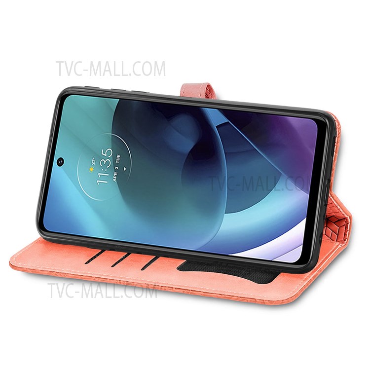 For Motorola Moto G51 5G PU Leather Book Stand Case Imprinted Dream Wings Pattern Wallet Style Flip Cover with Strap - Orange-5
