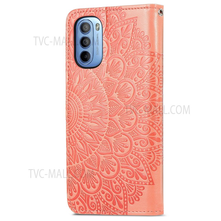 For Motorola Moto G41 / Moto G31 Soft PU Leather Case Imprinted Dream Wings Pattern Wallet Stand Inner TPU Cover Shell with Strap - Orange-3