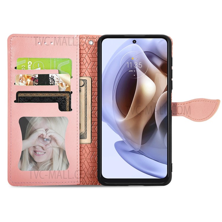 For Motorola Moto G41 / Moto G31 Soft PU Leather Case Imprinted Dream Wings Pattern Wallet Stand Inner TPU Cover Shell with Strap - Orange-4