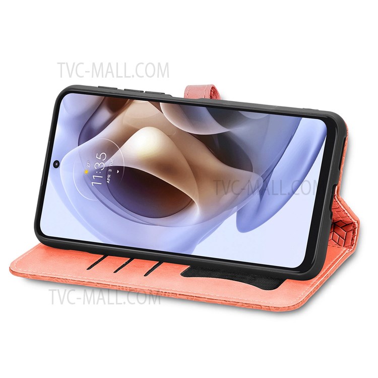 For Motorola Moto G41 / Moto G31 Soft PU Leather Case Imprinted Dream Wings Pattern Wallet Stand Inner TPU Cover Shell with Strap - Orange-5