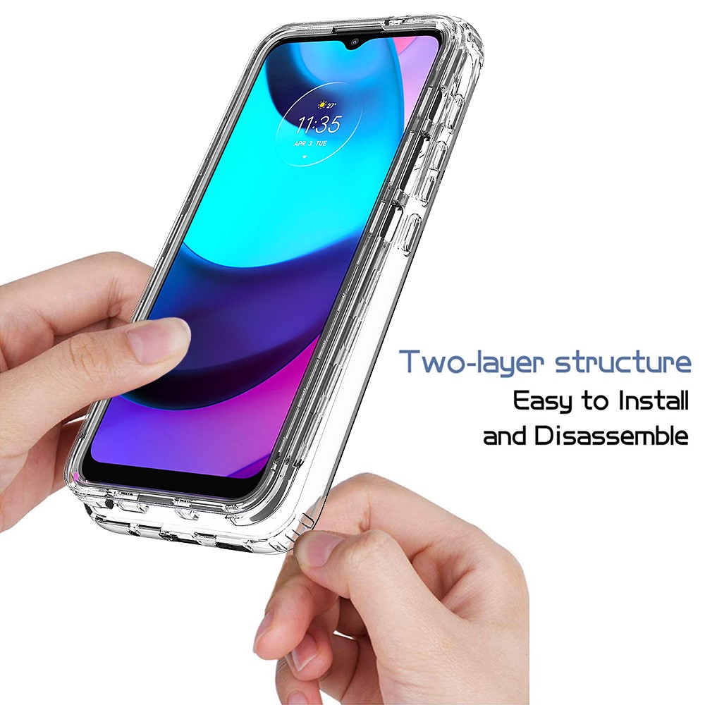 Gradient Transparent TPU + PC Hybrid Cover for Motorola Moto E20 Cushion Bumper Frame Phone Case - Transparent-4