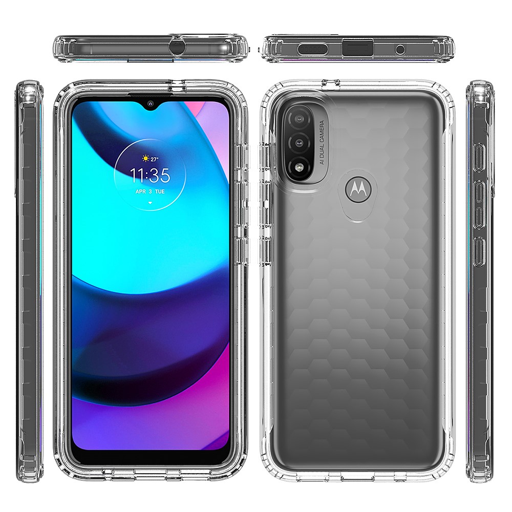 Gradient Transparent TPU + PC Hybrid Cover for Motorola Moto E20 Cushion Bumper Frame Phone Case - Transparent-6