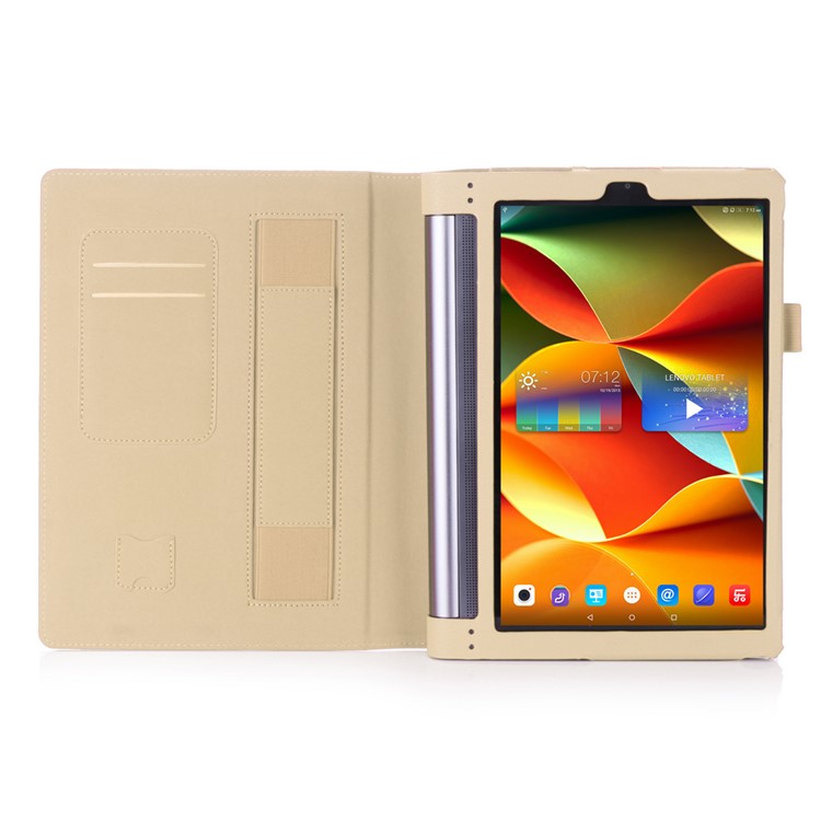 Leather Card Slot Stand Cover with Elastic Strap for Lenovo Yoga Tab 3 Plus - Gold-4