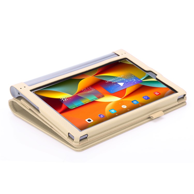 Leather Card Slot Stand Cover with Elastic Strap for Lenovo Yoga Tab 3 Plus - Gold-6