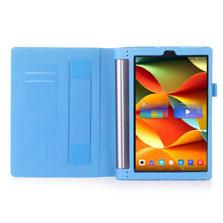 Leather Card Slot Stand Shell with Elastic Strap for Lenovo Yoga Tab 3 Plus - Blue-4