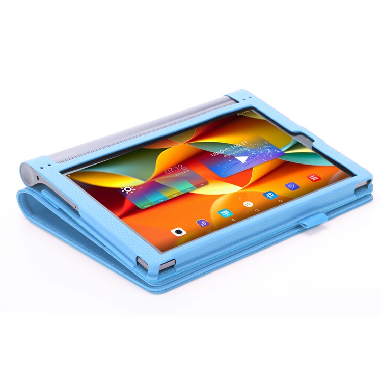 Leather Card Slot Stand Shell with Elastic Strap for Lenovo Yoga Tab 3 Plus - Blue-6