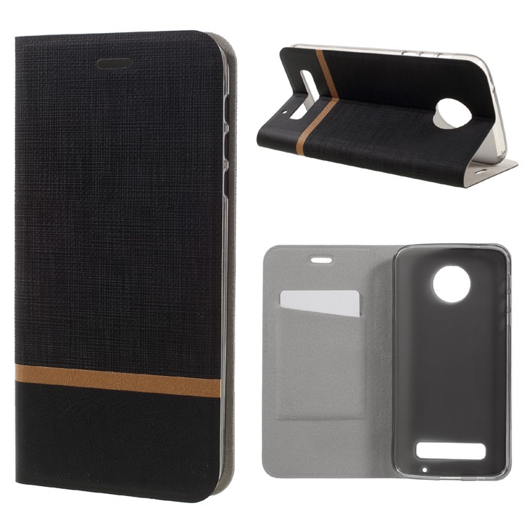 Cross Texture Leather Stand Case with Card Slot for Motorola Moto Z Play Built-in Steel Sheet - Black-1