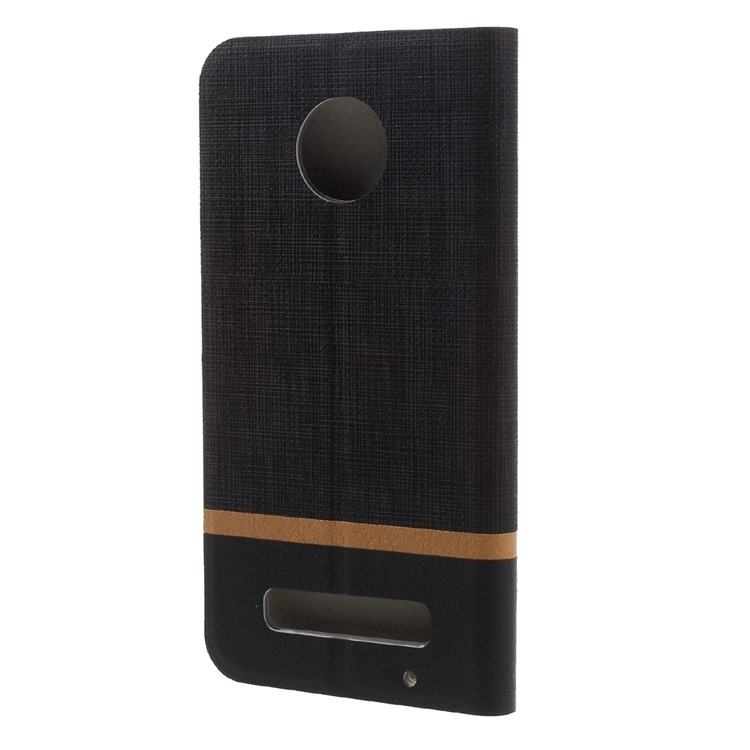 Cross Texture Leather Stand Case with Card Slot for Motorola Moto Z Play Built-in Steel Sheet - Black-2
