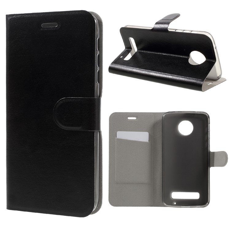Crazy Horse Leather Stand Card Holder Case for Motorola Moto Z Play Built-in Steel Sheet - Black-1