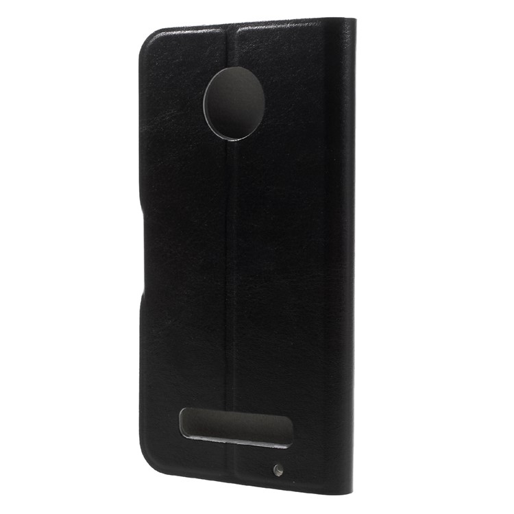 Crazy Horse Leather Stand Card Holder Case for Motorola Moto Z Play Built-in Steel Sheet - Black-2