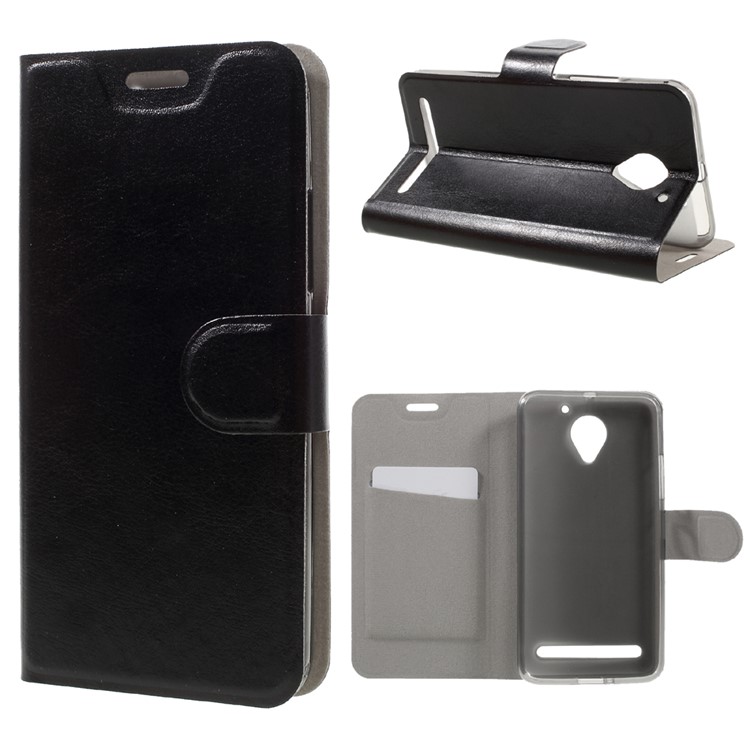 Crazy Horse Leather Stand Case for Lenovo Vibe C2 Power Built-in Steel Sheet - Black-1
