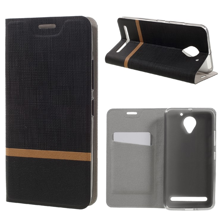 Cross Texture Leather Stand Case with Card Slot for Lenovo Vibe C2 Power Built-in Steel Sheet - Black-1