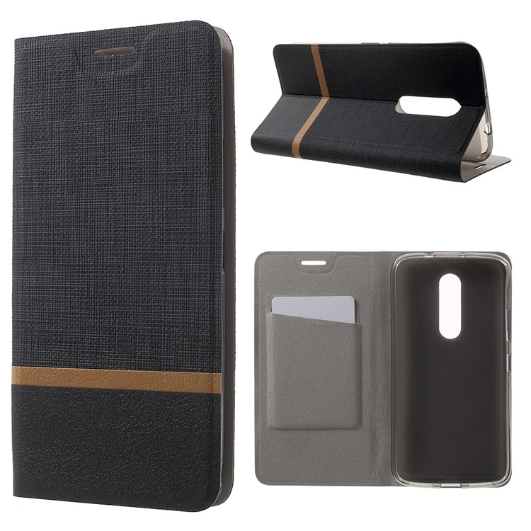 Cross Texture Leather Card Slot Stand Case for Motorola Moto M Built-in Steel Sheet - Black-1