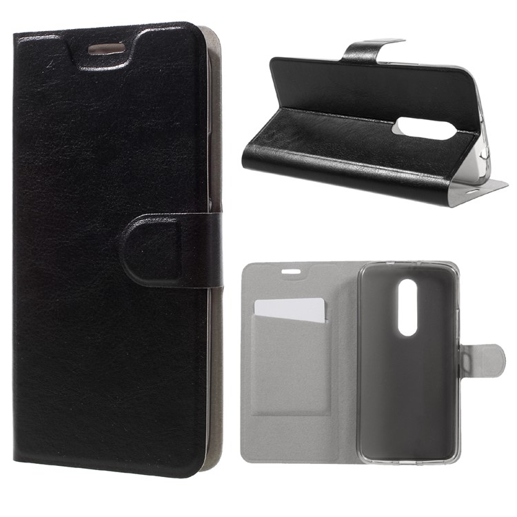 Crazy Horse Leather Stand Case for Motorola Moto M - Black-1