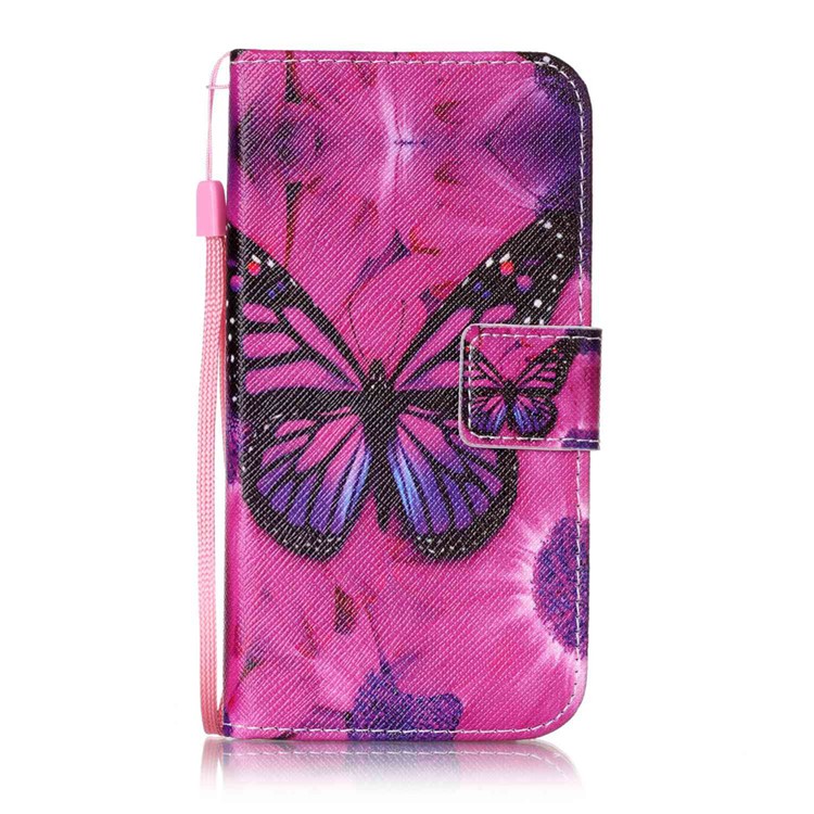 Patterned Leather Wallet Case with Strap for Lenovo Vibe K5 / K5 Plus - Butterfly and Flower-1
