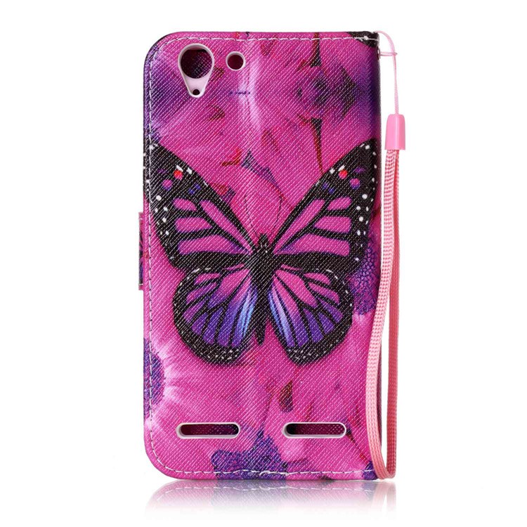 Patterned Leather Wallet Case with Strap for Lenovo Vibe K5 / K5 Plus - Butterfly and Flower-2