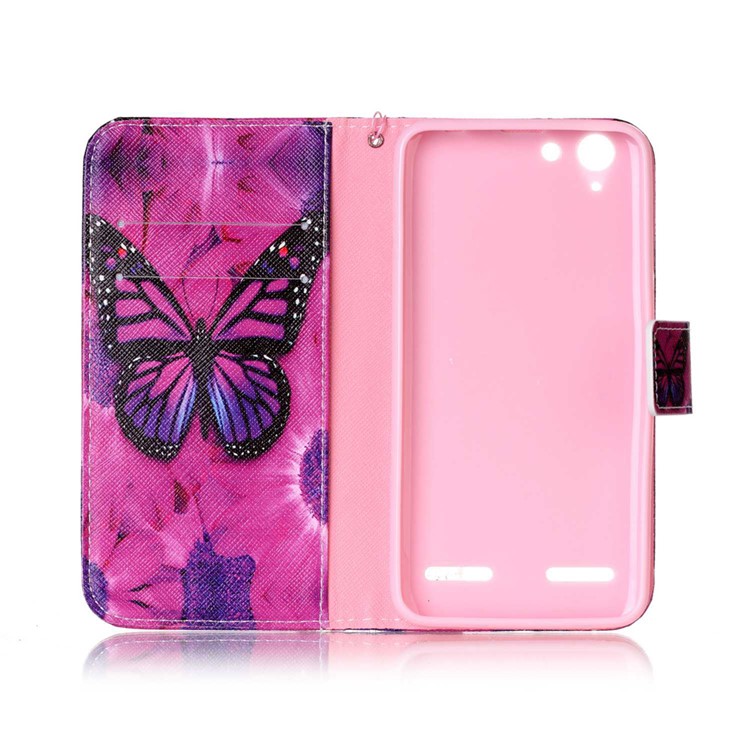 Patterned Leather Wallet Case with Strap for Lenovo Vibe K5 / K5 Plus - Butterfly and Flower-3