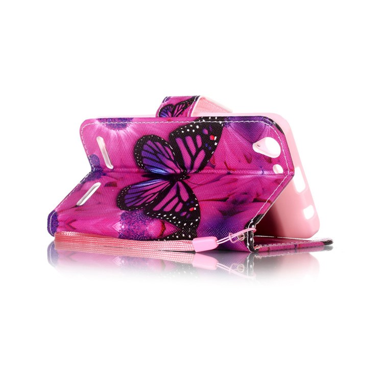 Patterned Leather Wallet Case with Strap for Lenovo Vibe K5 / K5 Plus - Butterfly and Flower-4