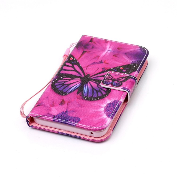Patterned Leather Wallet Case with Strap for Lenovo Vibe K5 / K5 Plus - Butterfly and Flower-5