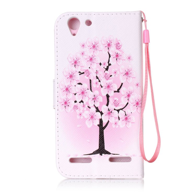Patterned Leather Stand Case with Strap for Lenovo Vibe K5 / K5 Plus - Pretty Plum Flower-2