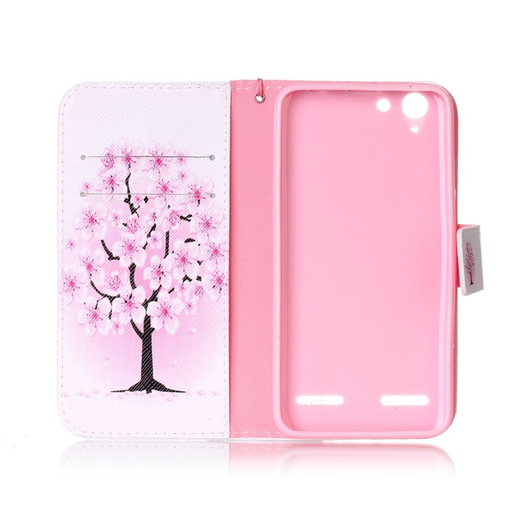 Patterned Leather Stand Case with Strap for Lenovo Vibe K5 / K5 Plus - Pretty Plum Flower-3