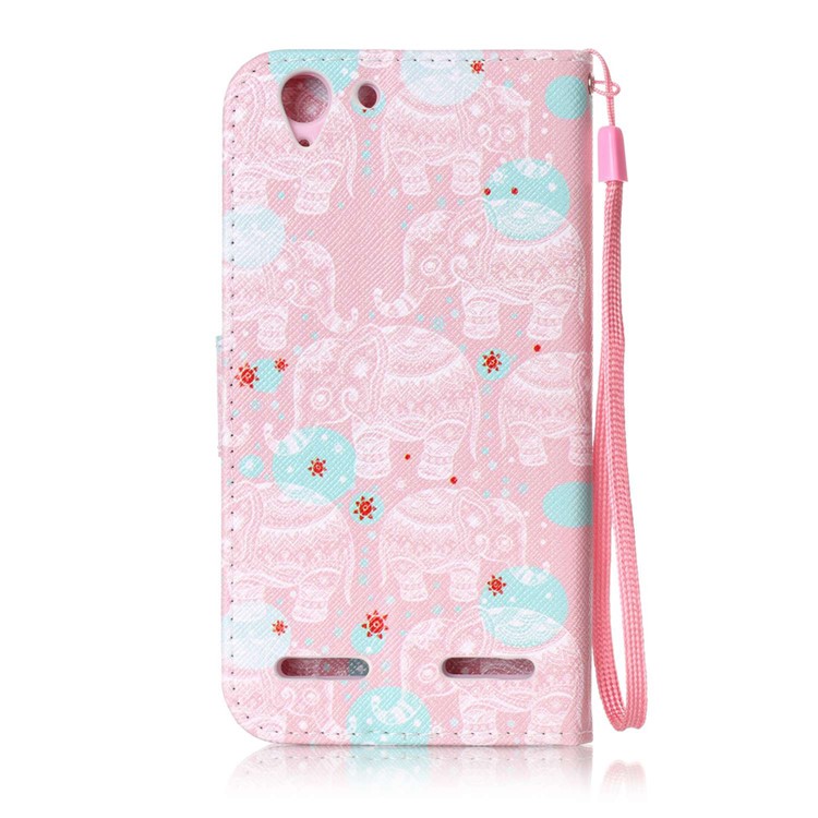 Patterned Leather Mobile Phone Case with Strap for Lenovo Vibe K5 / K5 Plus - Elephants-2