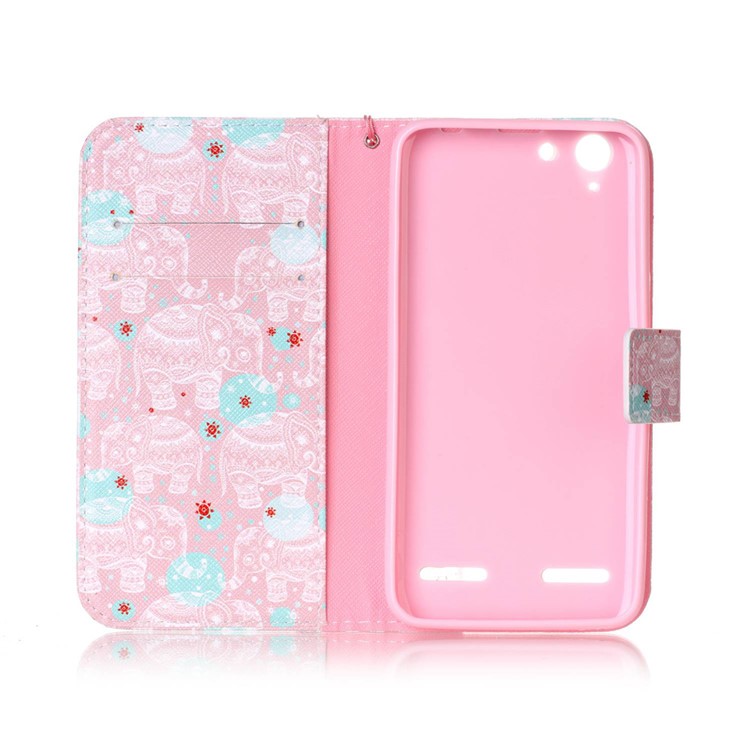 Patterned Leather Mobile Phone Case with Strap for Lenovo Vibe K5 / K5 Plus - Elephants-3