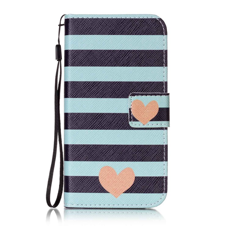 Patterned Leather Card Holder Case with Strap for Lenovo Vibe K5 / K5 Plus - Stripes and Hearts-1