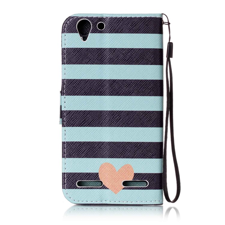 Patterned Leather Card Holder Case with Strap for Lenovo Vibe K5 / K5 Plus - Stripes and Hearts-2