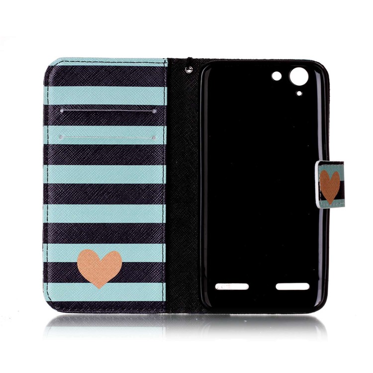 Patterned Leather Card Holder Case with Strap for Lenovo Vibe K5 / K5 Plus - Stripes and Hearts-3