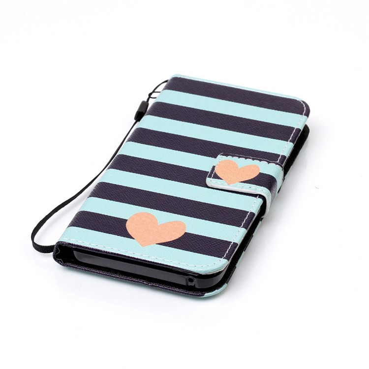 Patterned Leather Card Holder Case with Strap for Lenovo Vibe K5 / K5 Plus - Stripes and Hearts-5