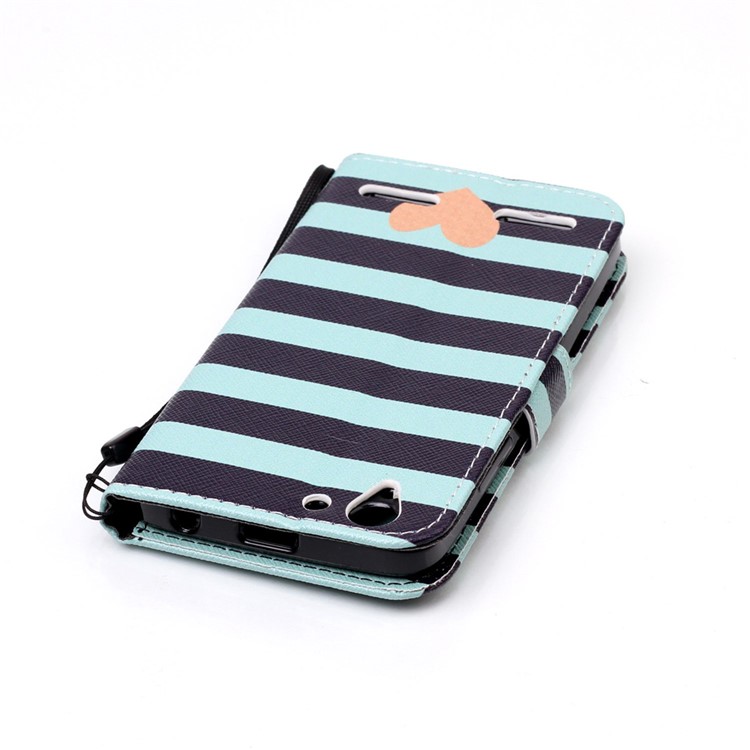 Patterned Leather Card Holder Case with Strap for Lenovo Vibe K5 / K5 Plus - Stripes and Hearts-6