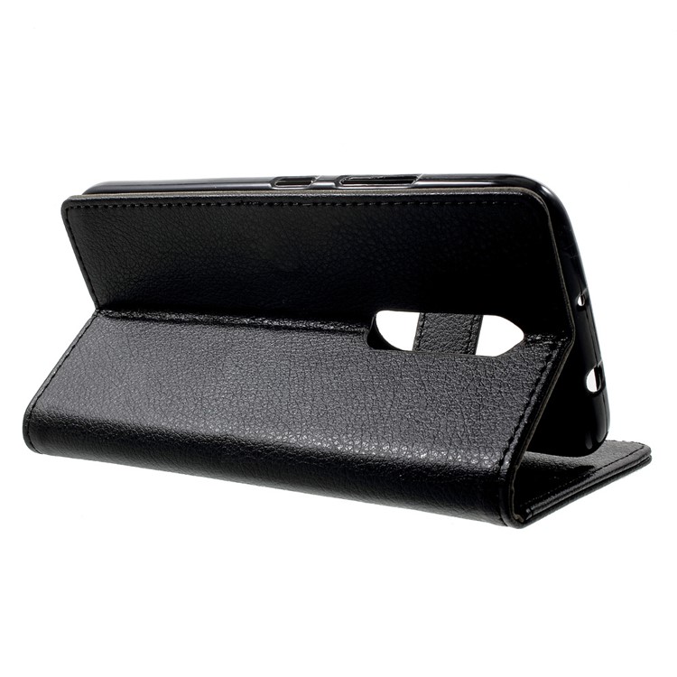 Litchi Skin Wallet Leather Stand Case for Motorola Moto M - Black-3
