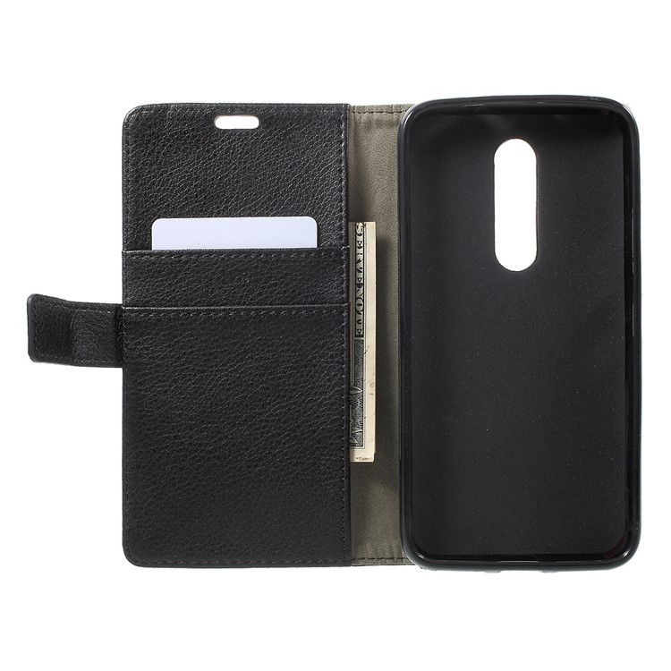 Litchi Skin Wallet Leather Stand Case for Motorola Moto M - Black-4