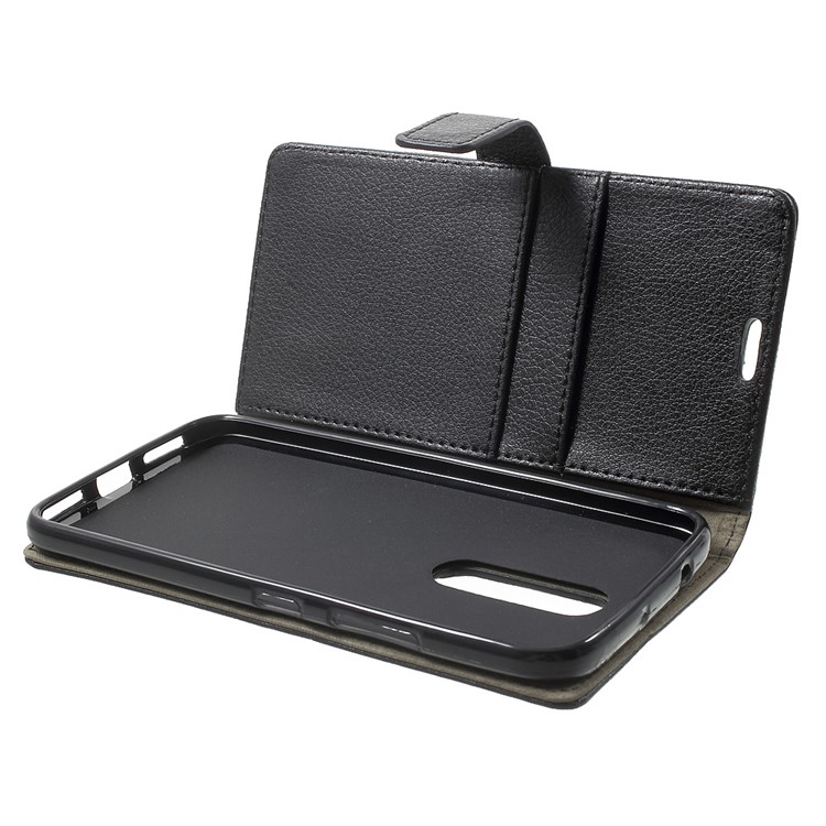 Litchi Skin Wallet Leather Stand Case for Motorola Moto M - Black-5