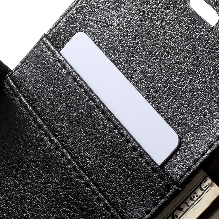 Litchi Skin Wallet Leather Stand Case for Motorola Moto M - Black-6