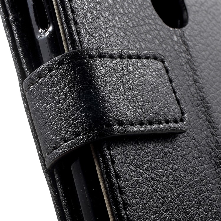 Litchi Skin Wallet Leather Stand Case for Motorola Moto M - Black-8