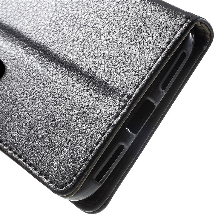 Litchi Skin Wallet Leather Stand Case for Motorola Moto M - Black-9