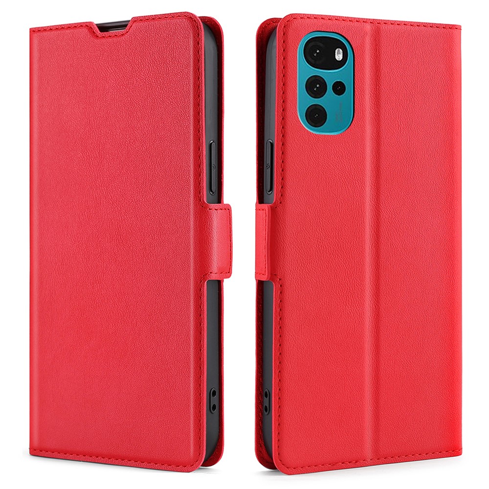 All-round Shockproof Stand Case for Motorola Moto G22, Ultra-thin PU Leather Phone Cover Side Magnetic Clasp Case with Card Slot - Red-1