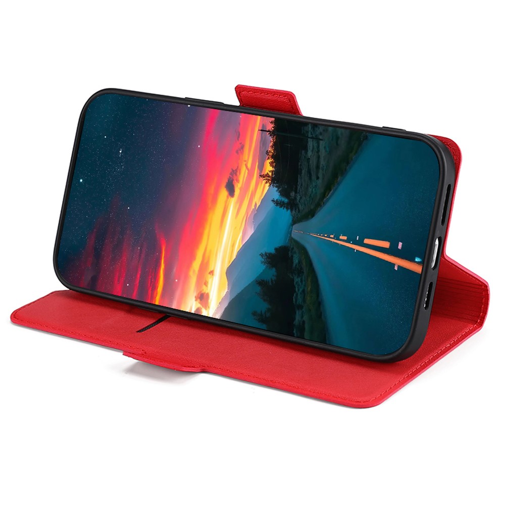 All-round Shockproof Stand Case for Motorola Moto G22, Ultra-thin PU Leather Phone Cover Side Magnetic Clasp Case with Card Slot - Red-2