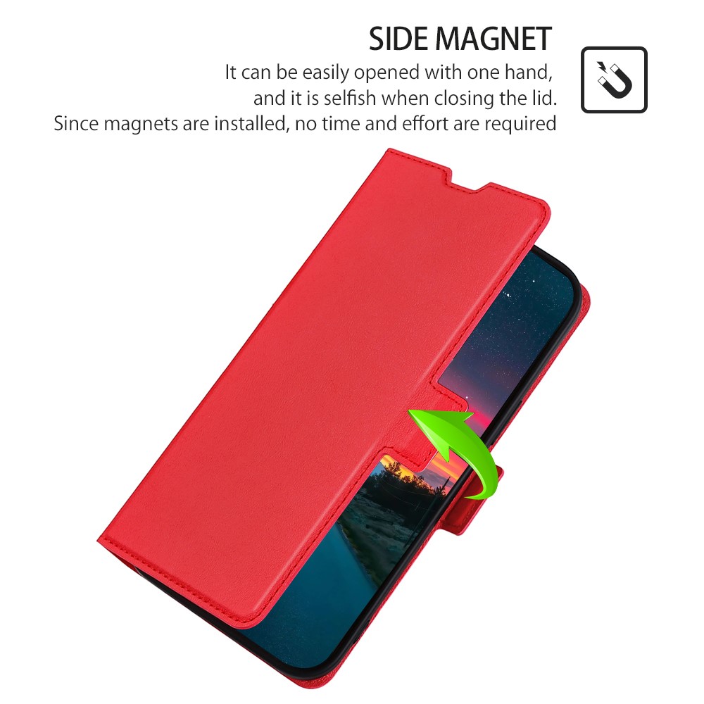 All-round Shockproof Stand Case for Motorola Moto G22, Ultra-thin PU Leather Phone Cover Side Magnetic Clasp Case with Card Slot - Red-5