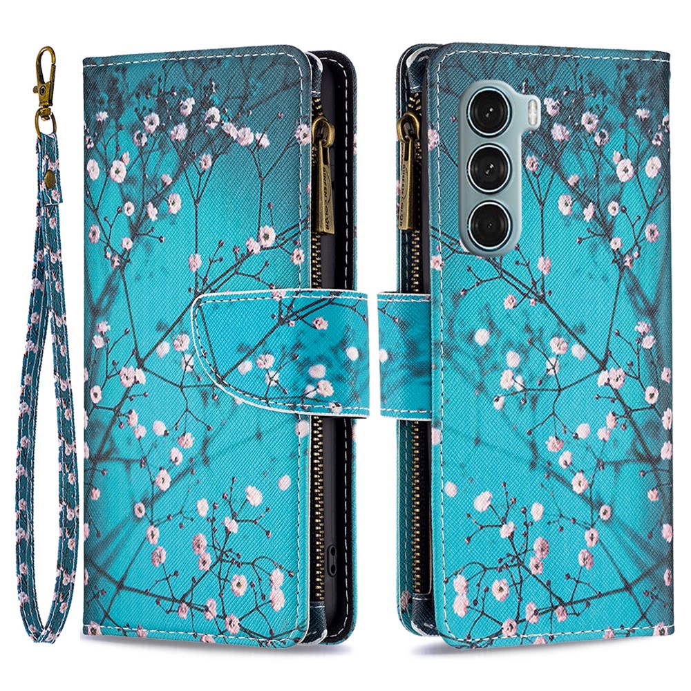 BF Pattern Printing Leather Series-4 for Motorola Moto G200 5G/Edge S30 03 Zipper Pocket Wallet Phone Case Stylish Pattern Printing PU Leather Stand Shell - Plum Blossom-1