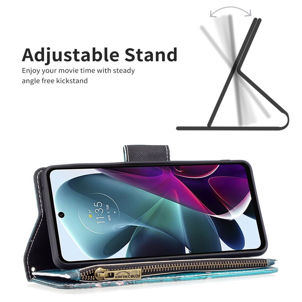 BF Pattern Printing Leather Series-4 for Motorola Moto G200 5G/Edge S30 03 Zipper Pocket Wallet Phone Case Stylish Pattern Printing PU Leather Stand Shell - Plum Blossom-2