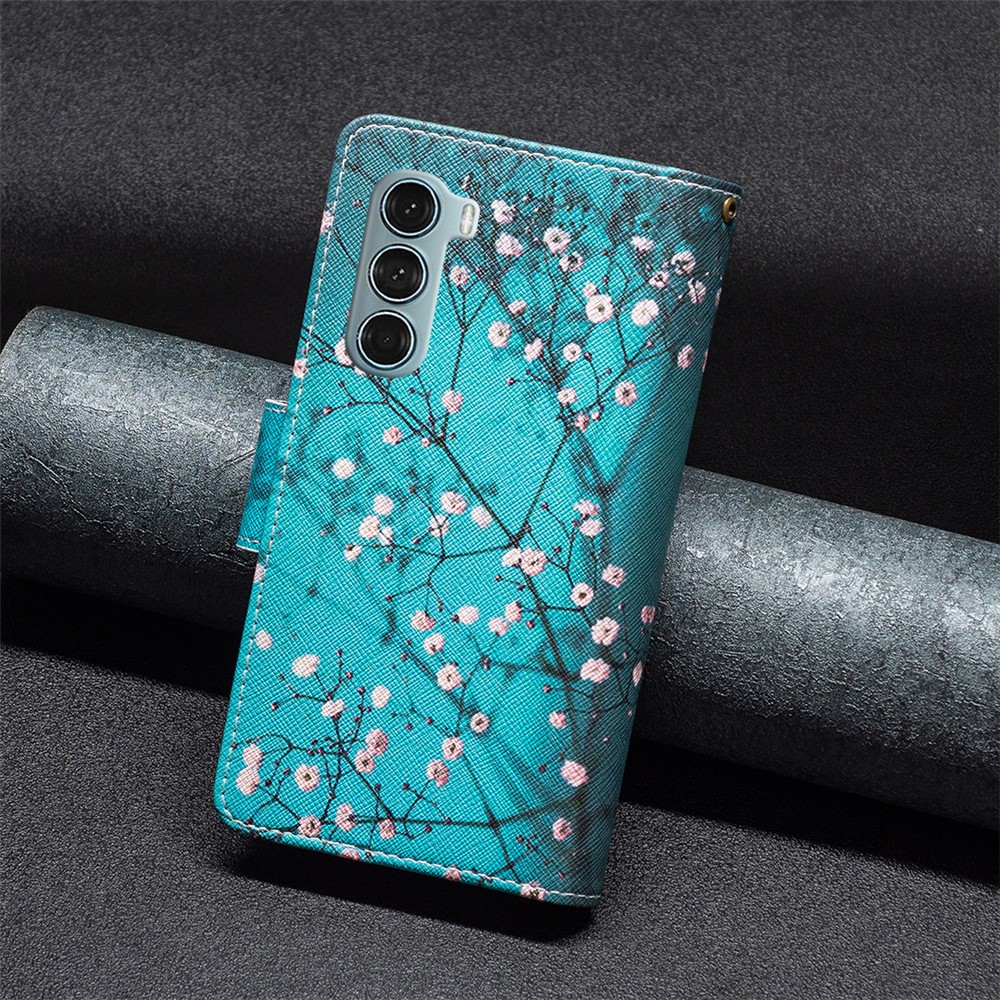 BF Pattern Printing Leather Series-4 for Motorola Moto G200 5G/Edge S30 03 Zipper Pocket Wallet Phone Case Stylish Pattern Printing PU Leather Stand Shell - Plum Blossom-6