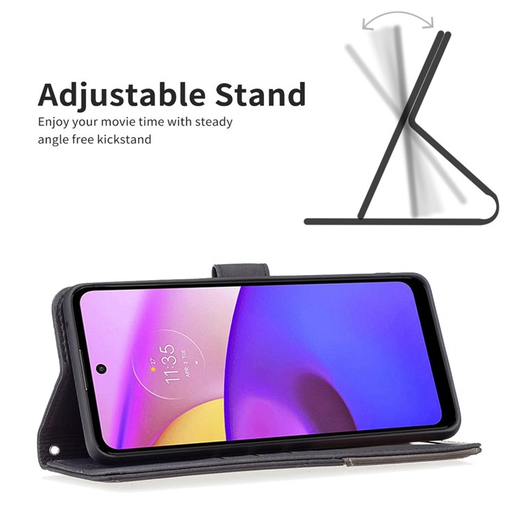 BINFEN COLOR BF Imprinting Pattern Series-2 for Motorola Moto E40/E30 05 Geometric Imprinted Wallet Phone Case Magnetic Closure PU Leather Stand Cover - Black-2