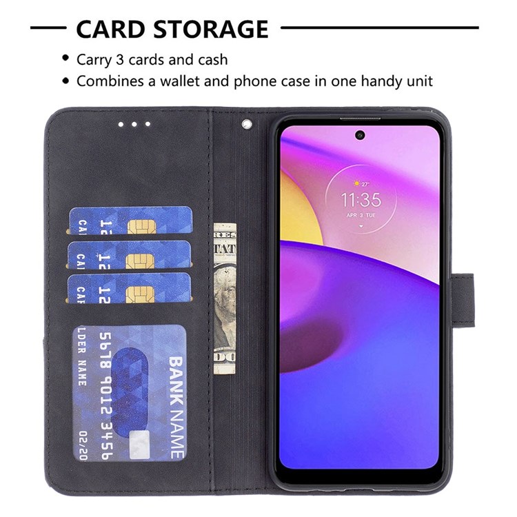 BINFEN COLOR BF Imprinting Pattern Series-2 for Motorola Moto E40/E30 05 Geometric Imprinted Wallet Phone Case Magnetic Closure PU Leather Stand Cover - Black-3