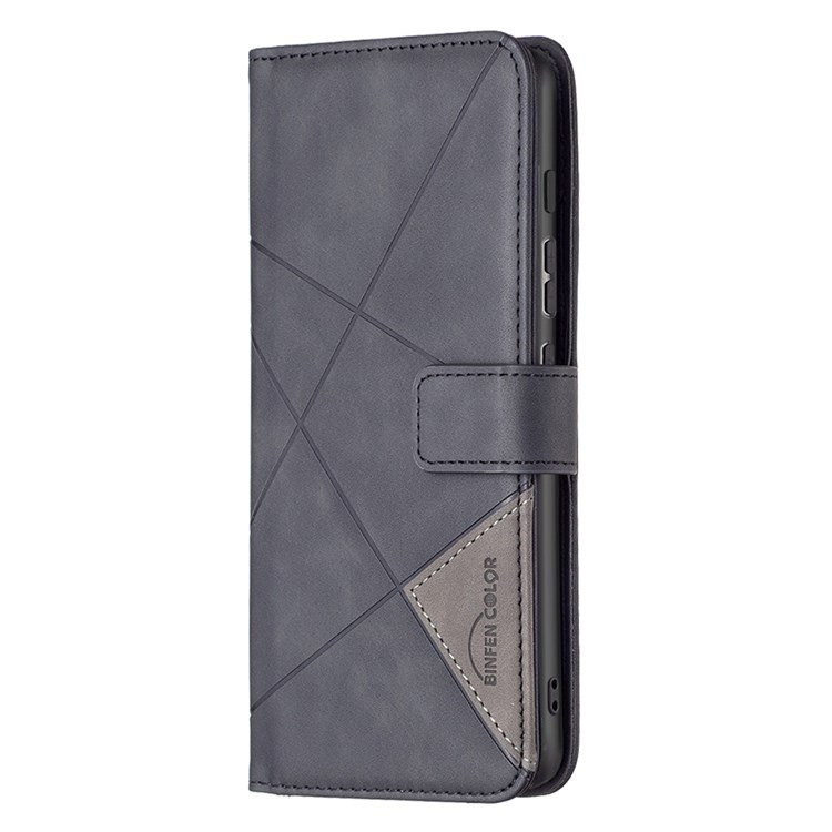 BINFEN COLOR BF Imprinting Pattern Series-2 for Motorola Moto E40/E30 05 Geometric Imprinted Wallet Phone Case Magnetic Closure PU Leather Stand Cover - Black-6