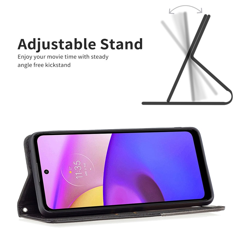BF Imprinting Pattern Series-1 PU Leather Flip Stand Case for Motorola Moto E30/E40, Imprinted Pattern Full Body Anti-Scratch Protective Cover with Card Slot - Black-2