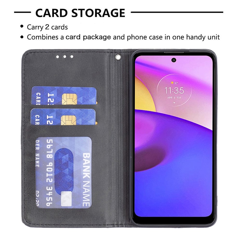 BF Imprinting Pattern Series-1 PU Leather Flip Stand Case for Motorola Moto E30/E40, Imprinted Pattern Full Body Anti-Scratch Protective Cover with Card Slot - Black-4